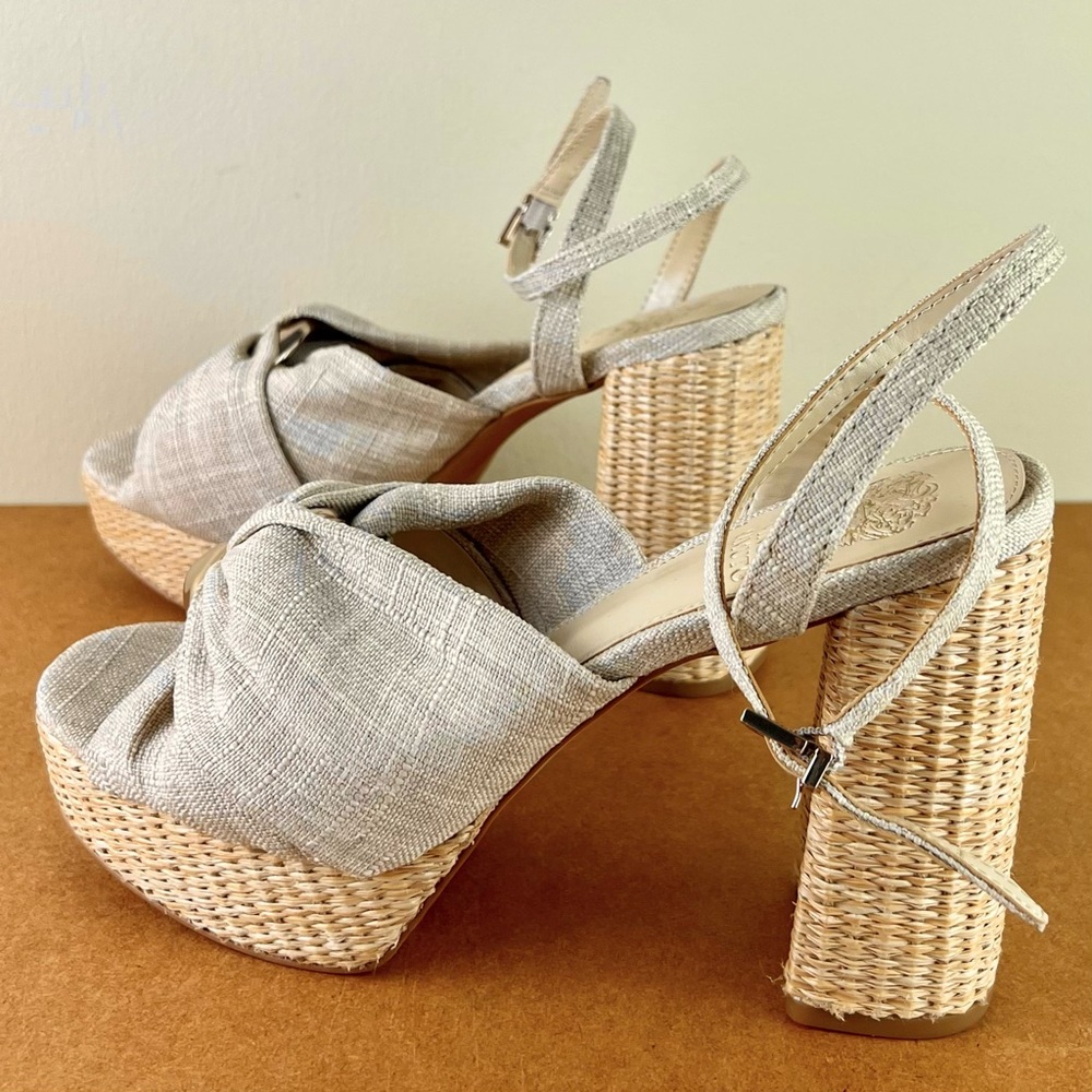 NEW VINCE CAMUTO BEIGE PLATFORM SANDALS - Picture 6 of 12